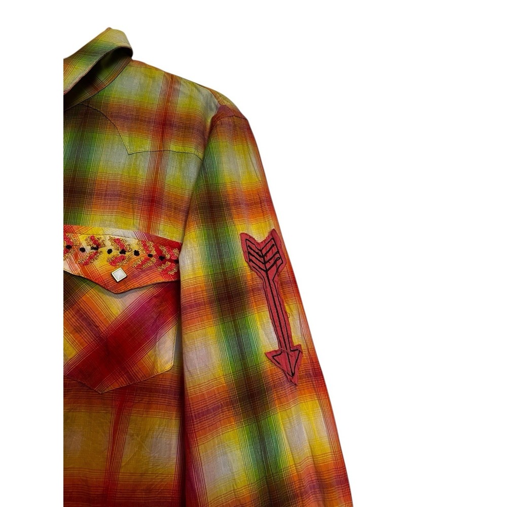 Double D Ranch Western Button-up Shirt Size Large Multicolor Plaid Embroidered - Picture 6 of 8